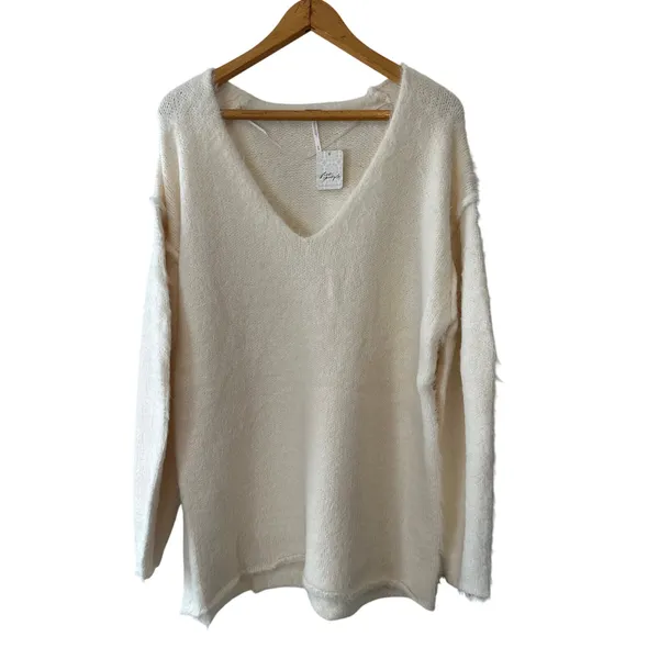 Free People NWT Sparrow Pullover Sweater Ivory Size M Oversized‎ Cozy Winter Top - Image 3