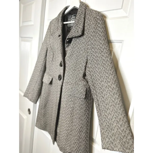 Last Kiss Herringbone Pea Coat‎ XL Wool Blend Mid Length - Image 2