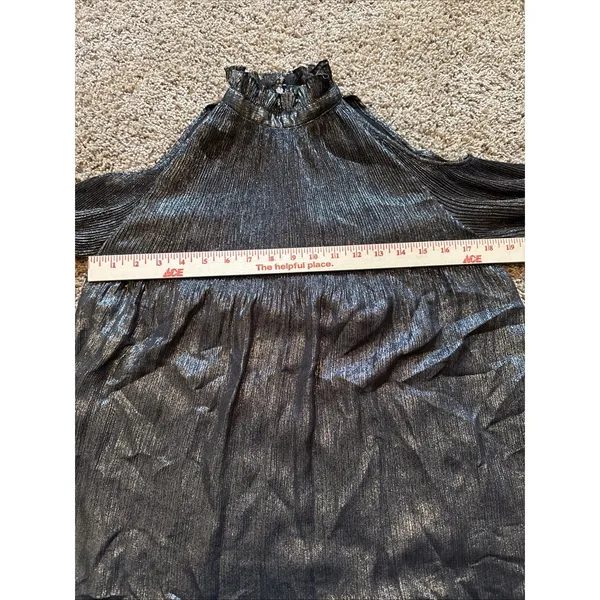 Lauren Ralph Lauren Black Metallic Cold Shoulder Blouse Accordion‎ Plissé Small - Image 8