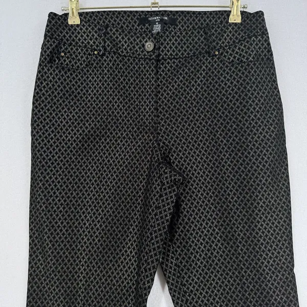 89th & Madison Pants Women 12 Black Gold Geometric Straight Leg Stretch Trouser - Image 3