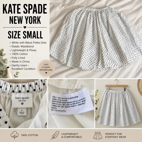 Kate Spade Skirt White w/Polka Dots. Small - Image 2