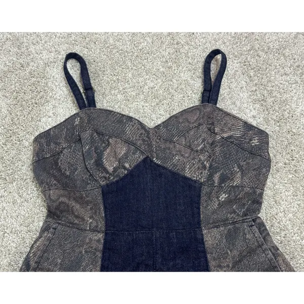 Pilcro Anthropologie Snake Print Denim Bustier Romper Shorts Size 4 - Image 4