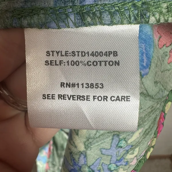 NEW Sugarlips Green Red Floral A-Line Dress Size Large Puff Sleeve V-Neck Cotton - Image 5