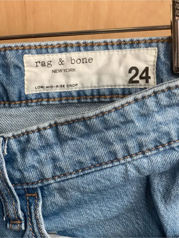 rag & bone Light Blue Wide Leg Lori Mid-Rise Crop Jeans Size-24 90’s Minimalist - Image 2