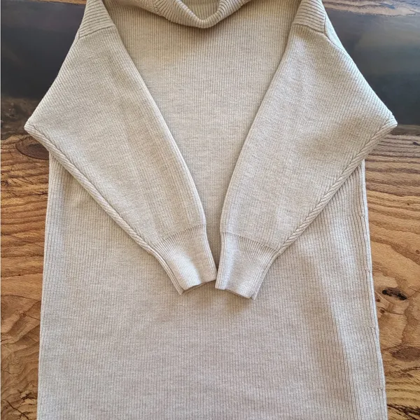 Babaton Aritzia Ribbed Turtleneck Sweater Dress Beige Oversized Small - Image 4