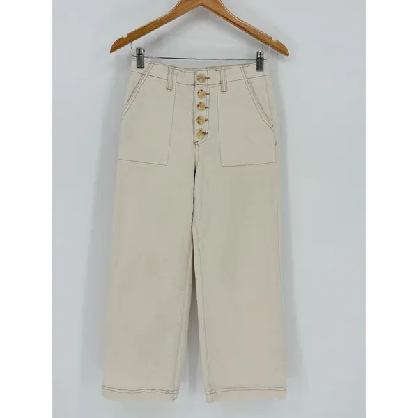 Tribal Jeans‎ Brooke High Rise Wide Leg Crop Pants Button Fly Size 2 Cream Ecru - Image 4