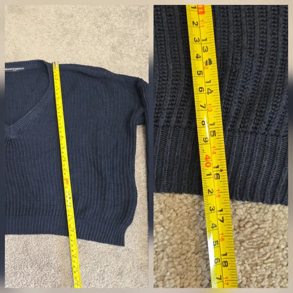 Brandy Melville Cotton Navy Blue Ribbed Cropped V Neck Pullover Sweater One Size - Image 10