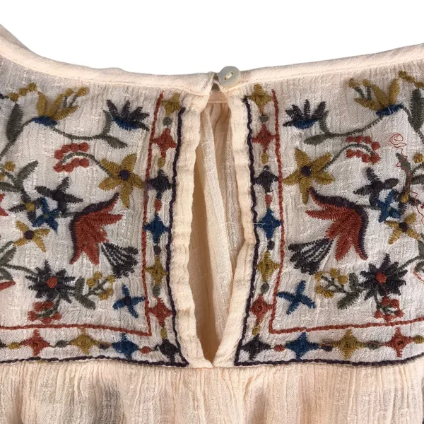 FREE PEOPLE Wild Flowers Embroidery Blouse Sz S Cream Crepe Boho Western Gypsy - Image 11