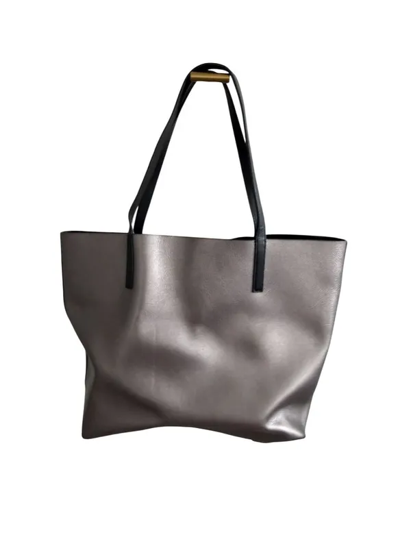 KATE SPADE Pewter Silver Black Reversible Leather Shoulder Tote Bag - Image 2