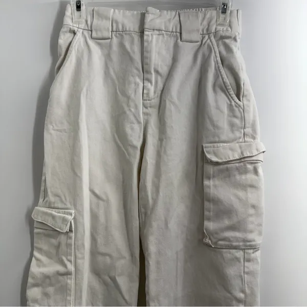 Aritzia TNA Cargo Pants XS Off White Wide Leg Utility Cotton Twill Style 97780 - Image 3
