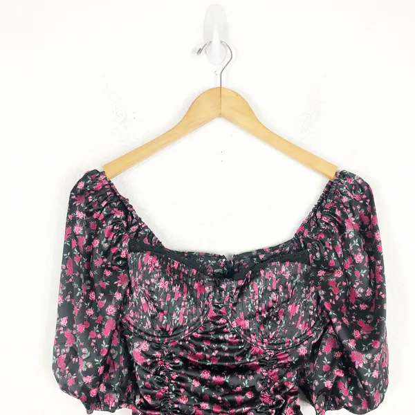 For Love and Lemons Melrose Mini Dress Medium Floral Puff Sleeve Ruched Corset - Image 5