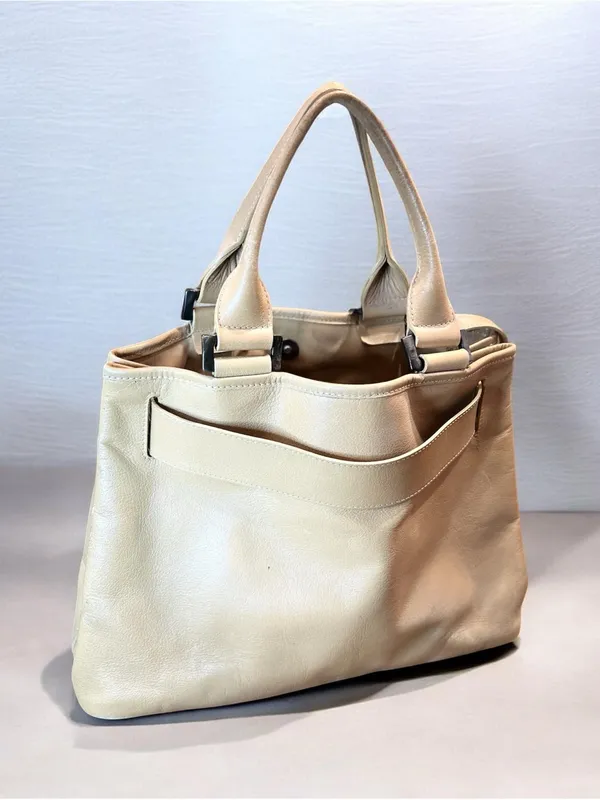 LONGCHAMP Belt Leather Hand Tote Bag Women Yellow /tan Genuine - Image 3