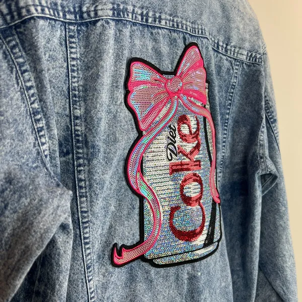 Vintage 80s Levis Sportswear Acid Wash‎ Denim Button Up Shirt Small Sequin Bow S - Image 10