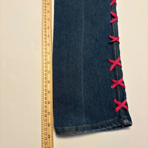 Wrangler Lace Up Jeans Womens 8 Blue Pink Ribbon High Rise Straight Leg USA 0372 - Image 6