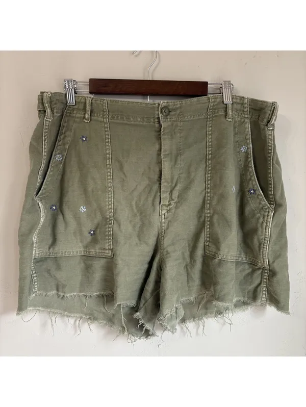 American Eagle Embroidered Utility Shorts Womens 18 Olive Green Cutoff Stretch - Image 2