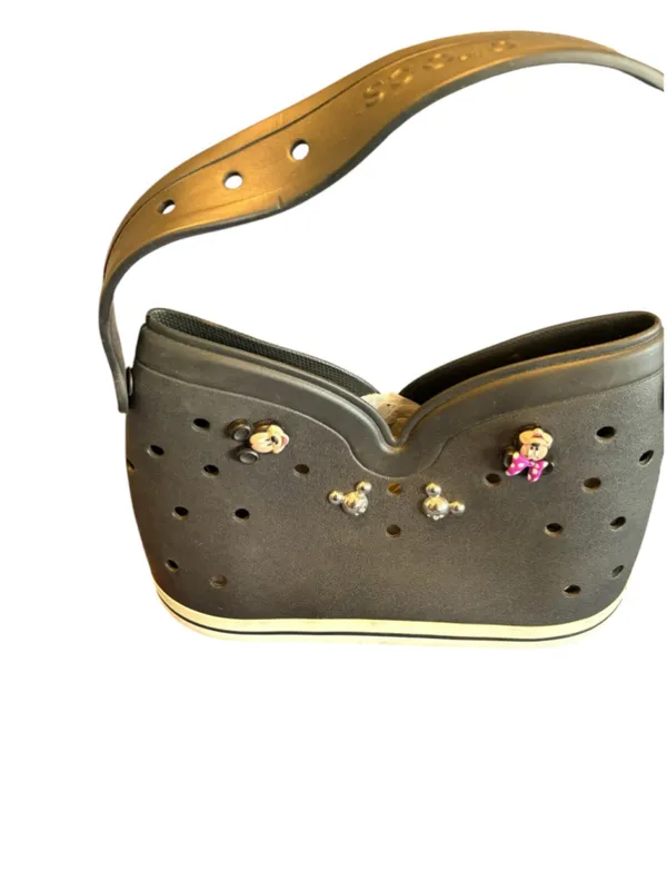 Crocs Vintage Authentic Molded Rubber Saddle Shoulder Bag Black White Trim Rare - Image 5