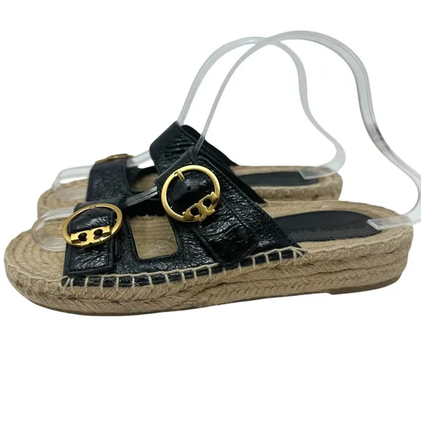 Tory Burch Selby Patent Leather Espadrille Slide Sandals Black Size US 6.5‎ - Image 11