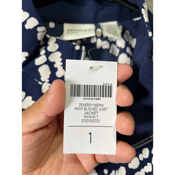 Chicos Zenergy Neema Print Blocked Jacket Midnight Navy Athleisure Size 1 8/10 M - Image 4