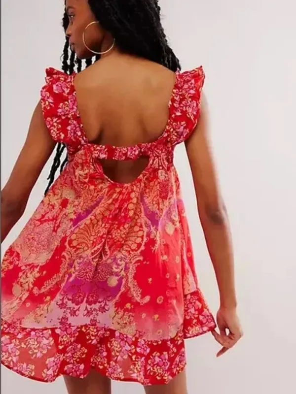 Free People Stay With Me Printed Tunic Dress Cap Sleeve Ruffle NWOT Size M - Image 2