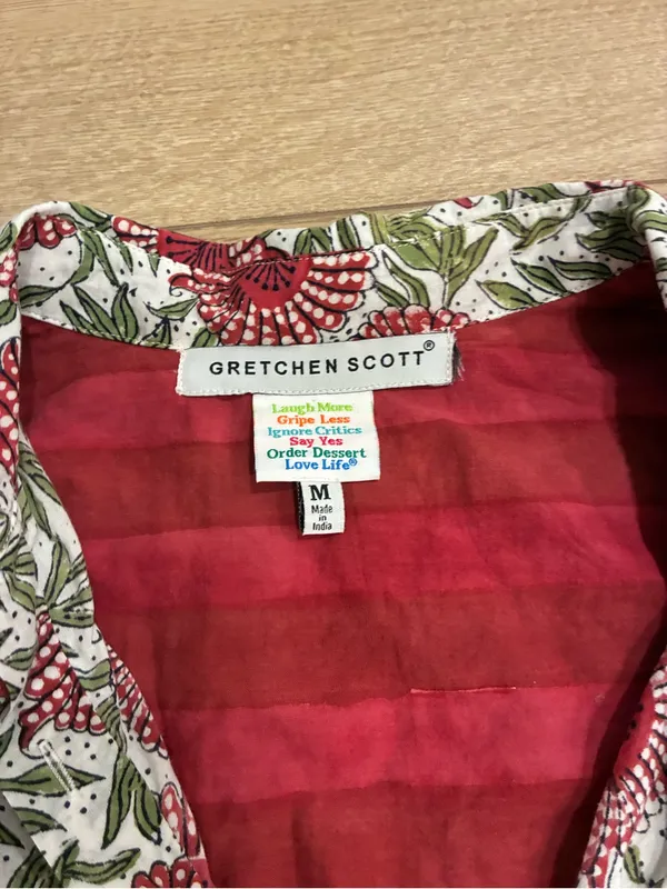 Gretchen Scott Designs Women’s Button Down Shirt Floral Pink Green Size M - Image 2