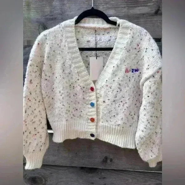 Melange V Neck Knit‎ Cardigan K Pop Style Chunky Multicolor K Pop Coquette Fall - Image 4