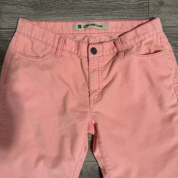 Y2K GAP Long and Lean Stretch Corduroy Pants Women Peach‎ Pink Flare Size W30 - Image 2