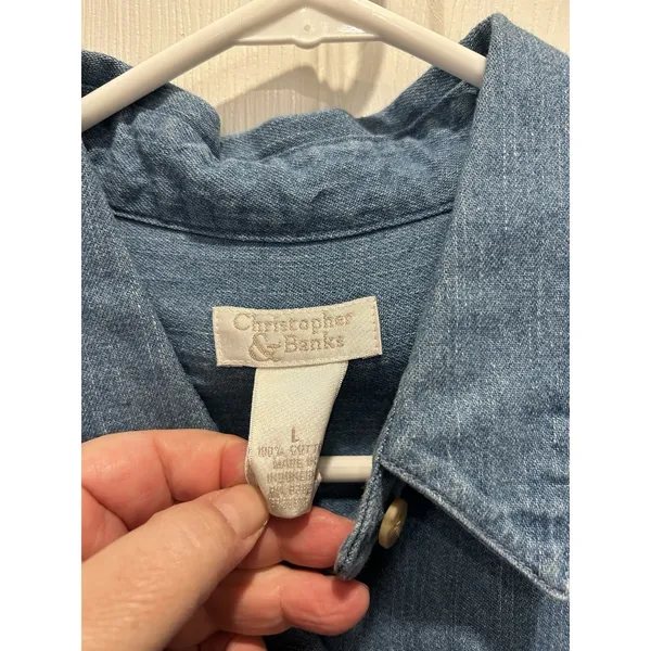 Christopher & Banks Womens‎ Large Blue Denim Embroidered Christmas Winter Shirt - Image 4