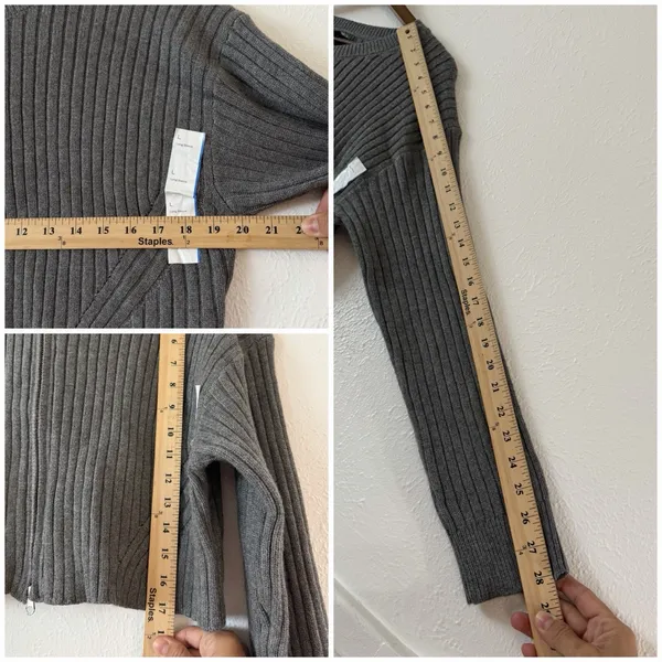 Wild Fable Rib Knit Zip Front Crop Sweater Gray Long Sleeve Women’s L NWT - Image 8