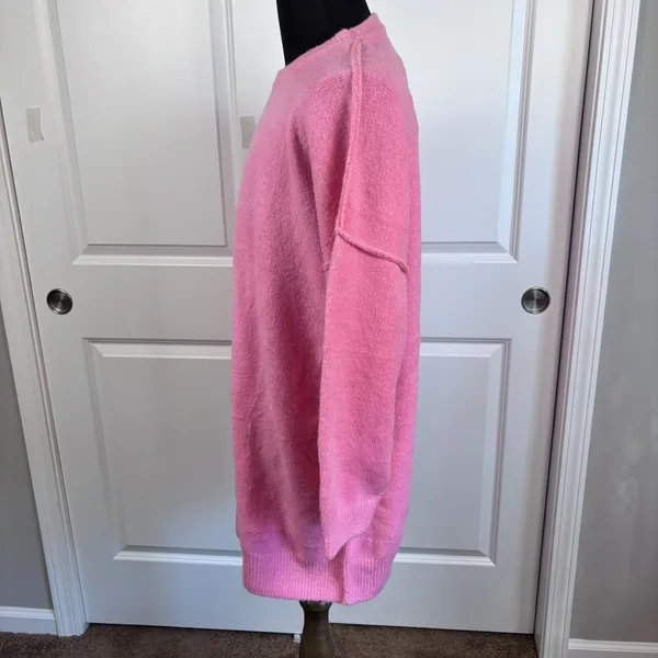BTFBM Women's M Hot Pink Oversized Knit Sweater Crew Neck Long Sleeve Tunic Fall - Image 5