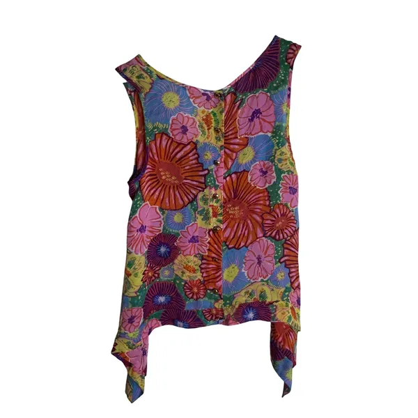 Leifsdottir anthropology Silk Floral Ruffle Sleeveless Blouse Multicolor Size‎ 4 - Image 10