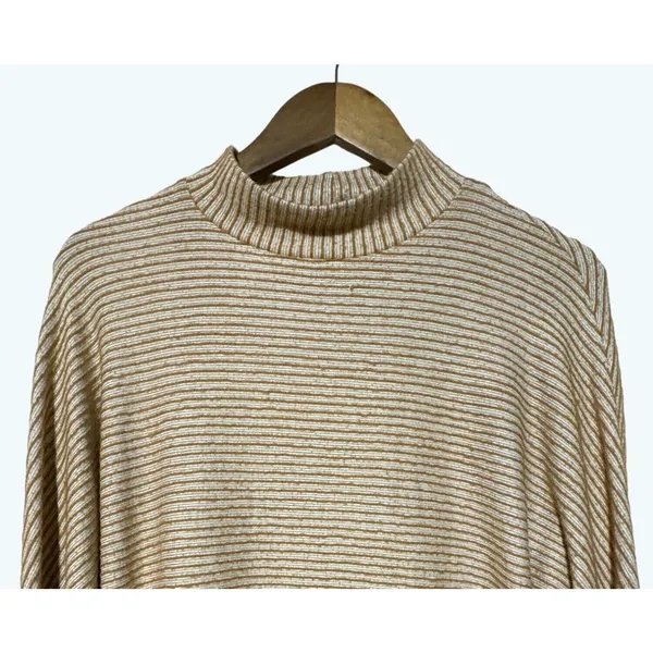 Out From Under Women Rib Sleeve Mock Pullover Stripes Yellow Gold Medium - Image 4