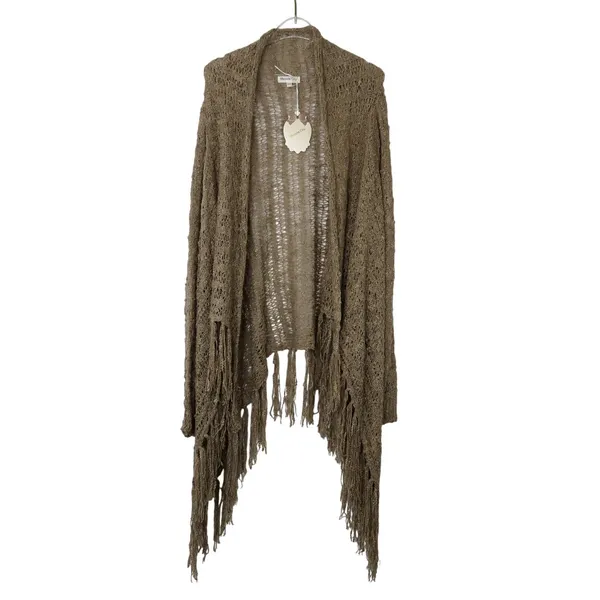 Y2k Miracle City Taupe Open Knit Fringe Longline Duster Cardigan Small Medium - Image 2