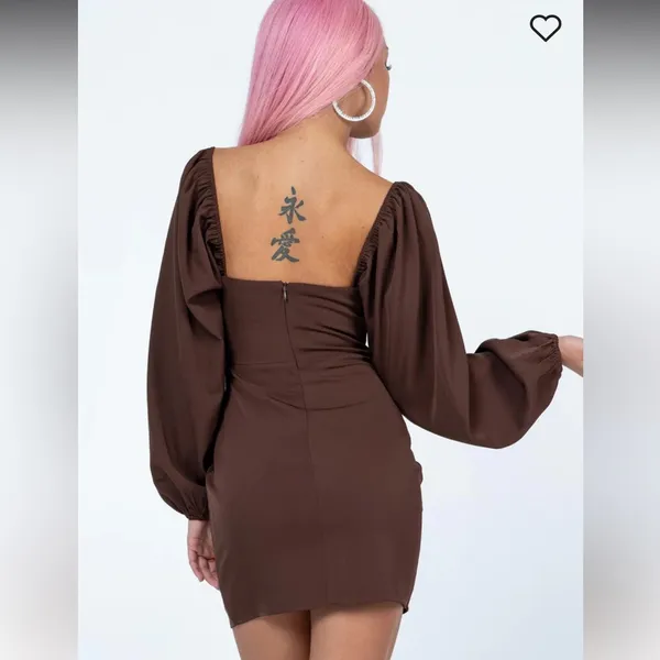Princess Polly LILLIE LONG SLEEVE MINI DRESS BROWN size small - Image 7