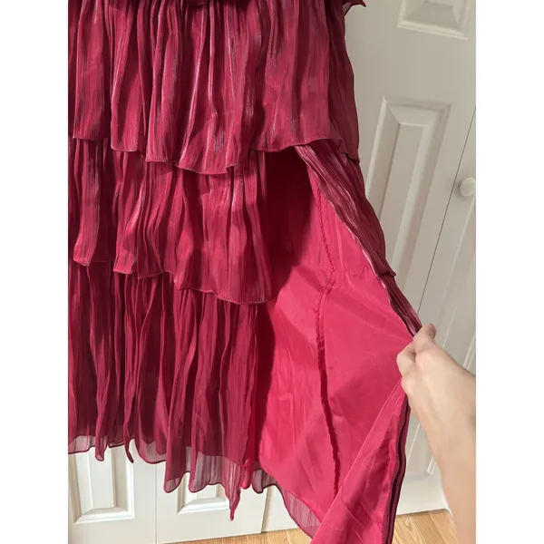 Red Tiered Ruffle Dress With Straps Size 8 - Image 10