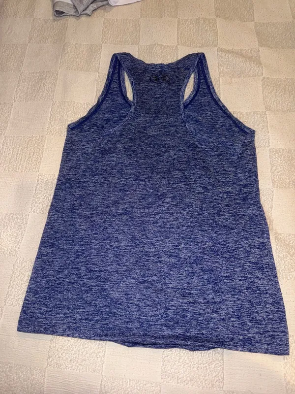 Under Armour Navy Heather Racerback Tank with White Logo - Image 2