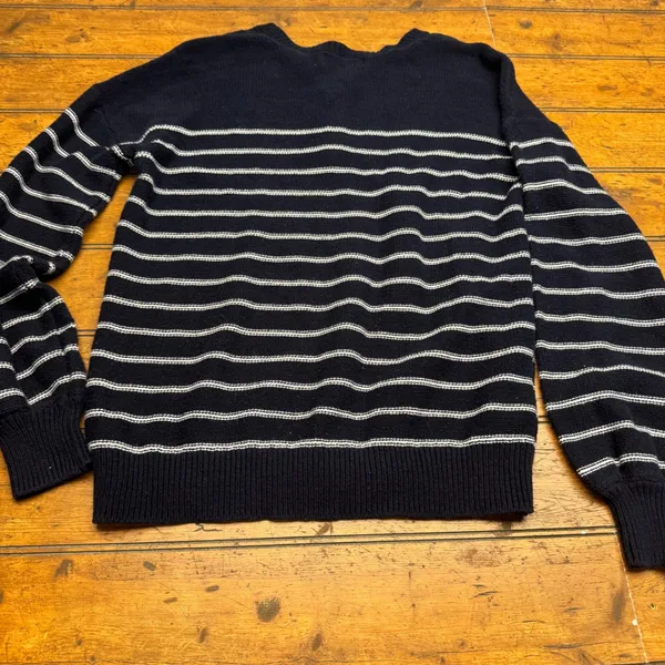 Marled Reunited‎ Clothing Navy White Stripe Button Henley Sweater Women's L - Image 4