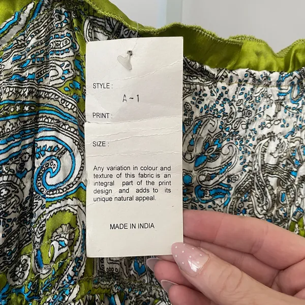 Mamta Boho Beachy Paisley Smocked Tie Strap Maxi Dress OS Green - Image 7