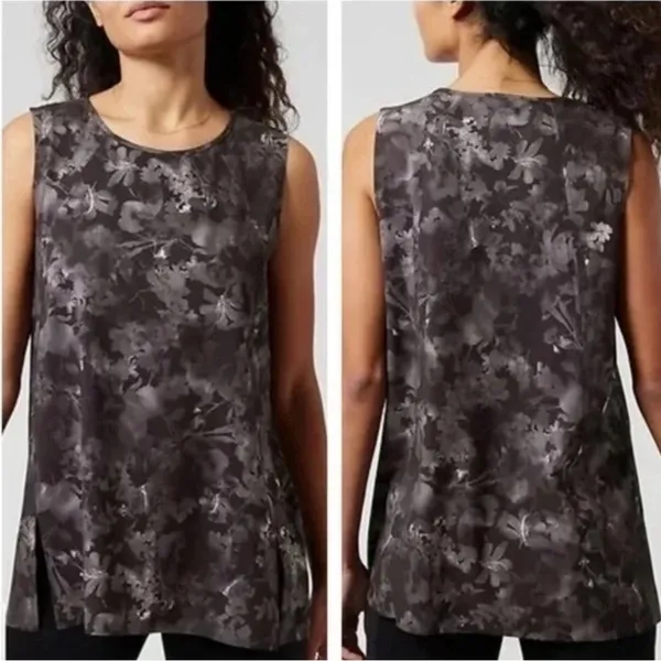 Athleta Zephyr Refined Tank Top in a black floral pattern small‎ - Image 2