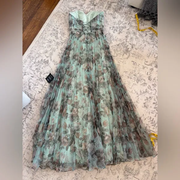 Lulus Most Beautiful Day Sage Multi Floral Print Organza Maxi Dress Size Medium - Image 4