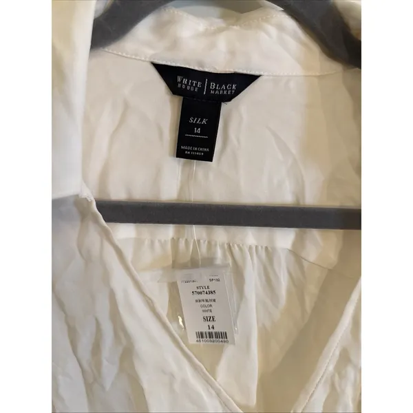White House Black Market Silk Stretch Button Up Shirt Blouse Ivory Size 14 NWT - Image 2