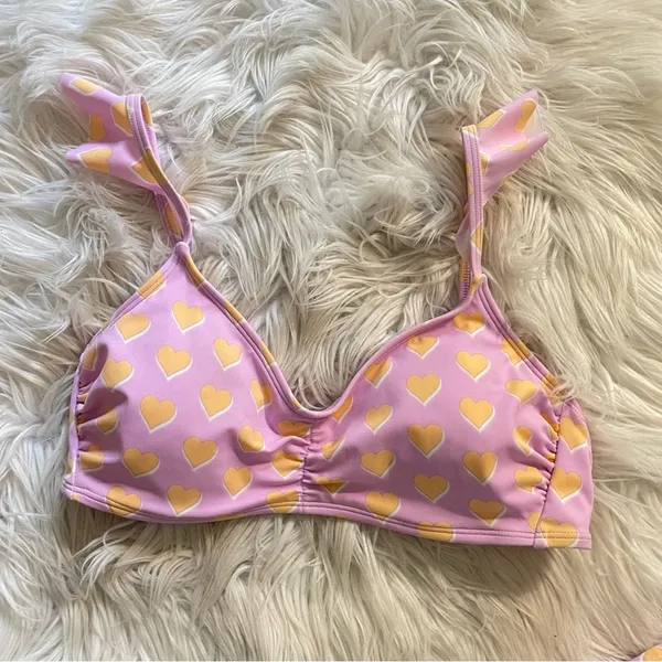 Stoney Clover Lane x Target Heart Flutter Ruffle Strap Bikini Swim top womens M - Image 2