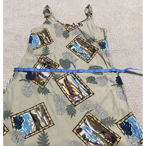 Hilo Hattie Hawaiian Dobby Rayon Sundress Beige Blue Green Size L - Image 2