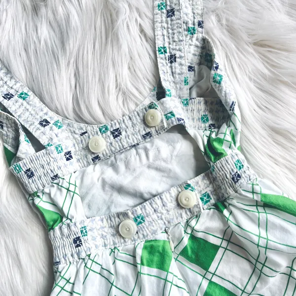 Free People Fit & Flared/Baby Doll White & Green Diamond Print Dress - Image 4