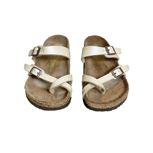 Birkenstock Mayari Birko-Flor Strappy Toe Loop White Faux Leather Sandals EU 36 - Image 5