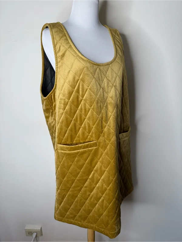 Listicle Gold Velvet Quilted Sweet Nothing Pinafore Dress NWT M - Image 3