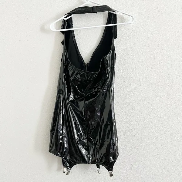 Sprit Halloween Leg Avenue Pat U Down Naughty Cop Black Vinyl Dress Costume S - Image 8
