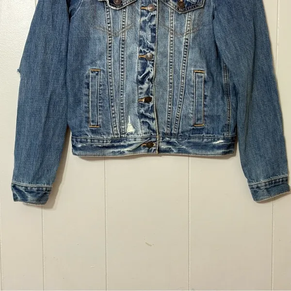 Abercrombie & Fitch Denim Jean Jacket Womens S Blue Distressed Classic - Image 3