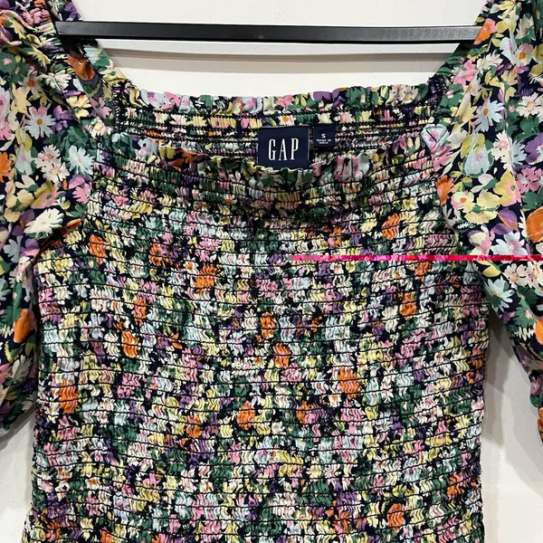 GAP Floral Ditsy Smocked Peplum Top Size Small Puff Sleeve Cottage Boho - Image 2