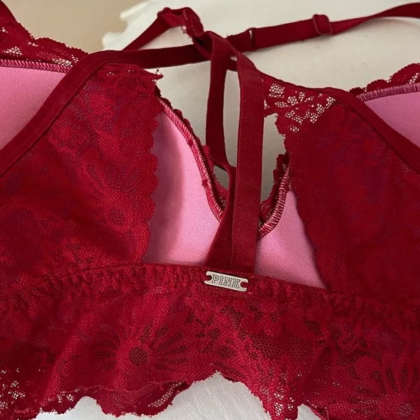 Victorias Secret PINK Red Lace Push-up Bralette | SIZE M - Image 3