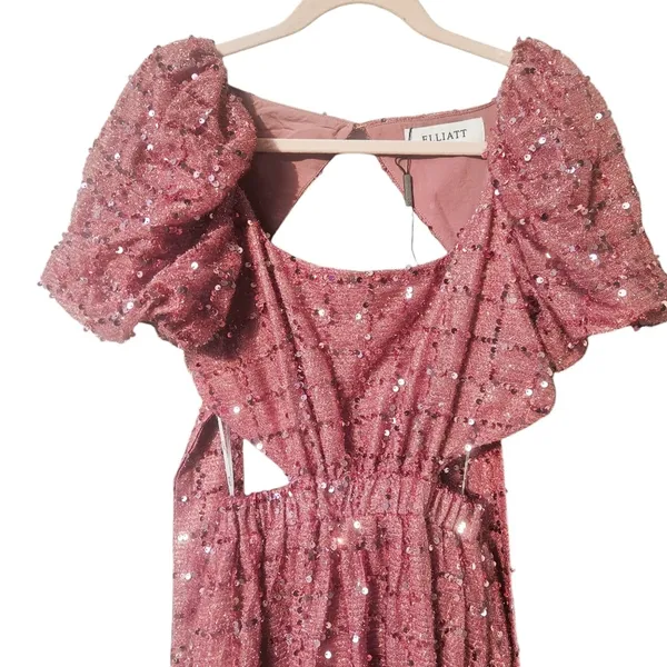 Elliatt Aubree Puff‎ Sleeve Sequin Metallic Midi Dress Size XS - Image 12